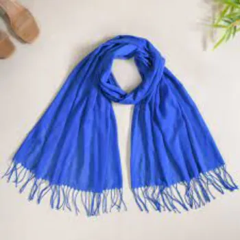 Soft Woollen Scarf With Fringes Blue